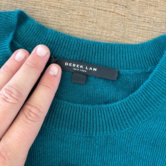 derek lam blue long sleeve draped peplum sweater pullover - Picture 3 of 4